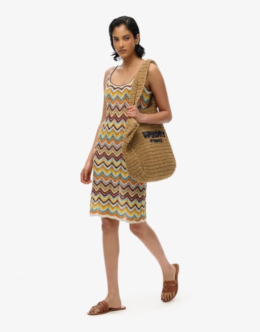 Superdry – Mini-Strickkleid in Minzgrün mit Zickzackmuster, 2 von 4