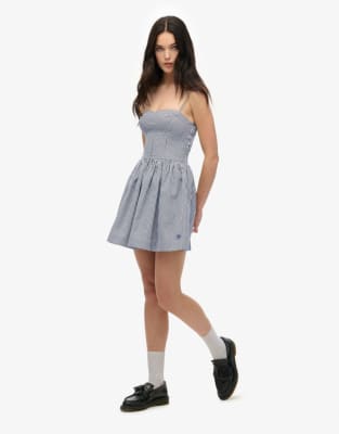 Superdry – Mini-Trägerkleid mit Korsettdetail und Vichy-Karo in Schwarz - view 1