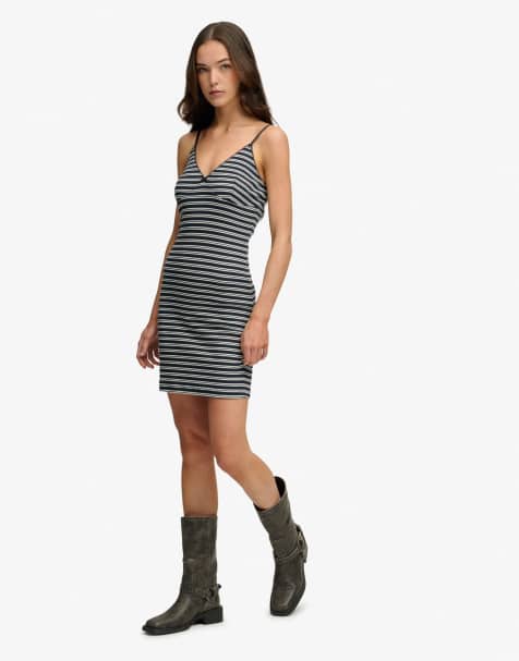 Superdry – Minikleid aus geripptem Jersey in Eclipse-Marineblau gestreift - view 1