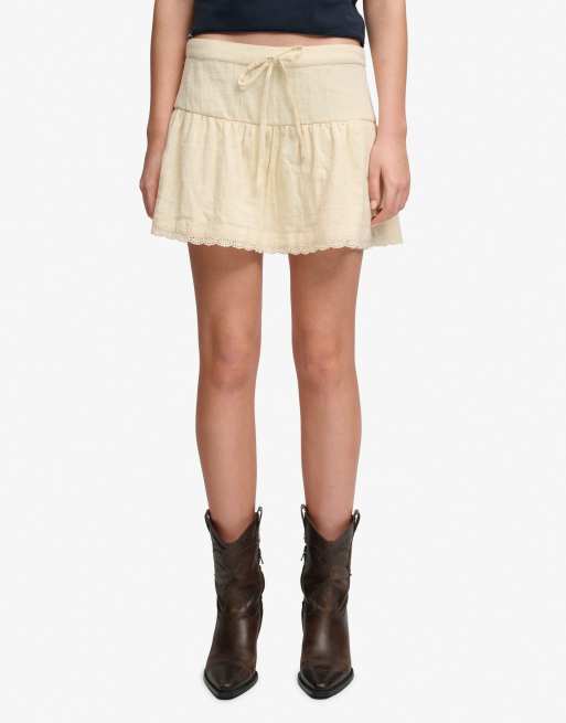 Superdry – Minirock in Blassgelb mit Lochstickerei am Saum, 4 von 7