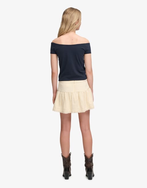 Superdry – Minirock in Blassgelb mit Lochstickerei am Saum, 5 von 7