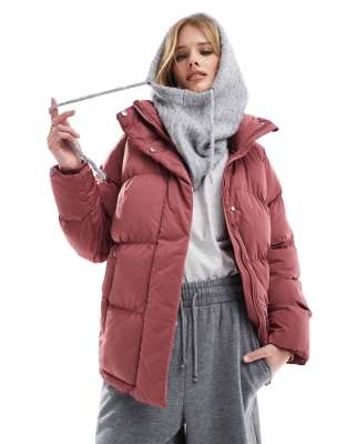 Superdry - Mittellange Pufferjacke in Roan Rouge-Burgunderrot-Rosa