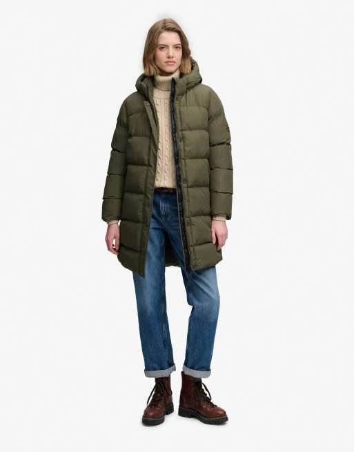 Superdry mittellange Pufferjacke mit Kapuze in gewaschenem Khaki, 4 von 7