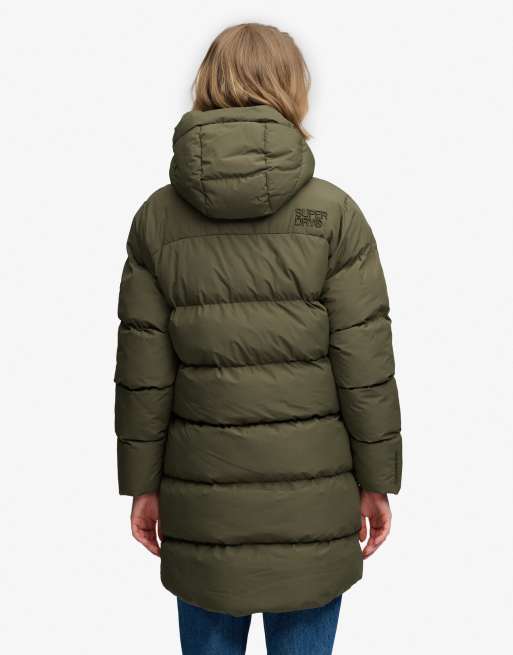 Superdry mittellange Pufferjacke mit Kapuze in gewaschenem Khaki, 6 von 7