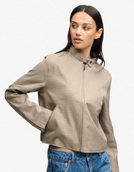 Superdry Moto karierte Jacke in Braun mit Mikro-Hahnentrittmuster, 4 von 4