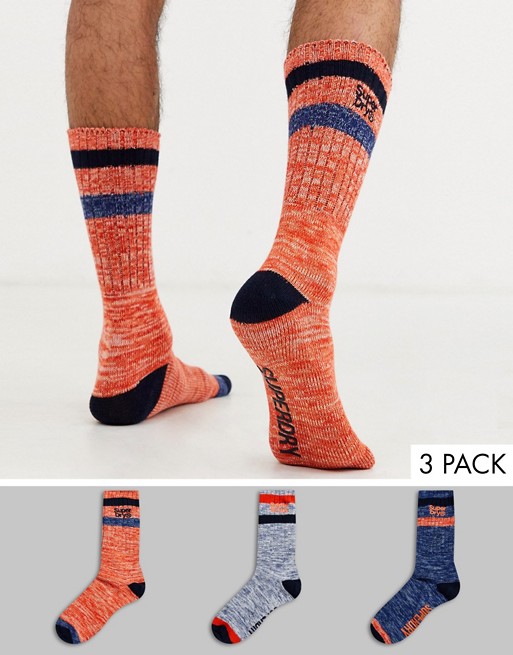 Superdry Mountaineer 3 pack socks in orange/navy/blue