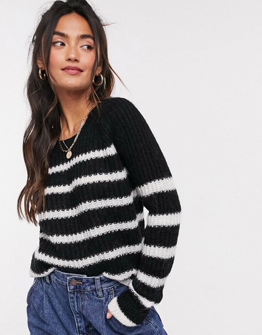 Superdry Mylee Black and White Stripe Knitted Jumper