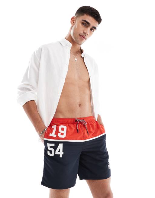 Superdry – Nautical – Badeshorts mit Logo und Tricolore-Marineblau, 17 Zoll