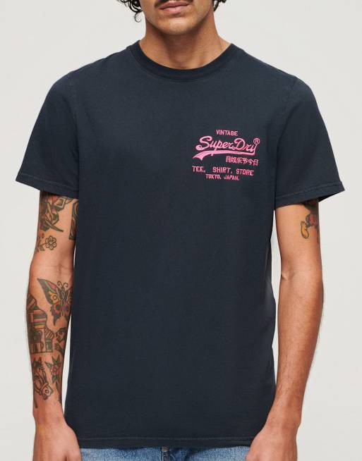 Superdry – Neon – T-Shirt in Eclipse-Marineblau mit Vintage-Logo