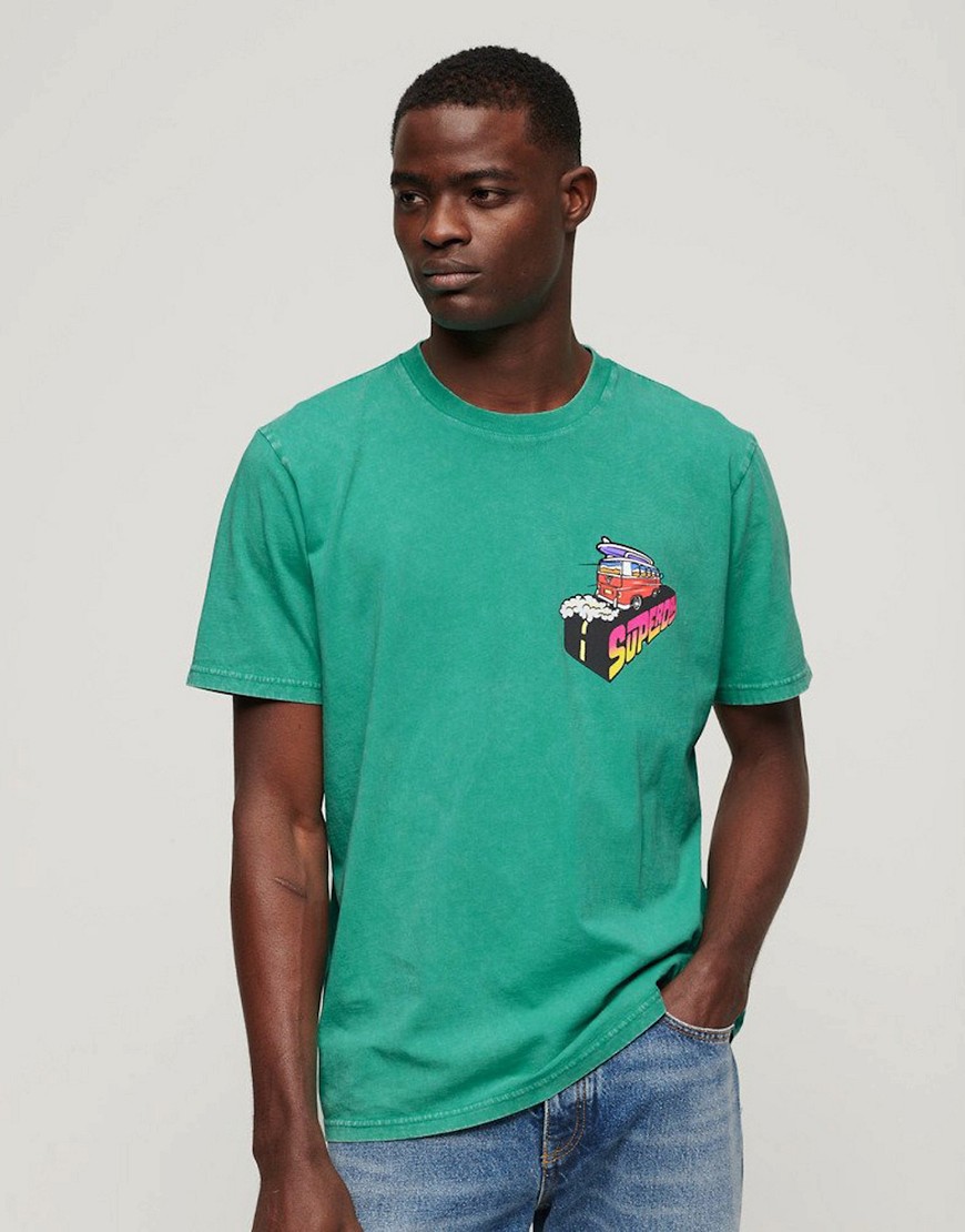 Superdry Neon travel loose t-shirt in cool green/yuvay pink