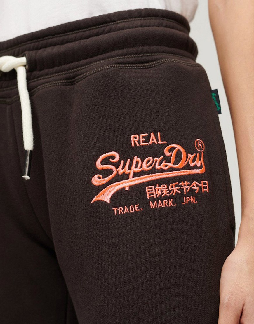 Superdry Neon vintage logo low rise flare joggers in bison black