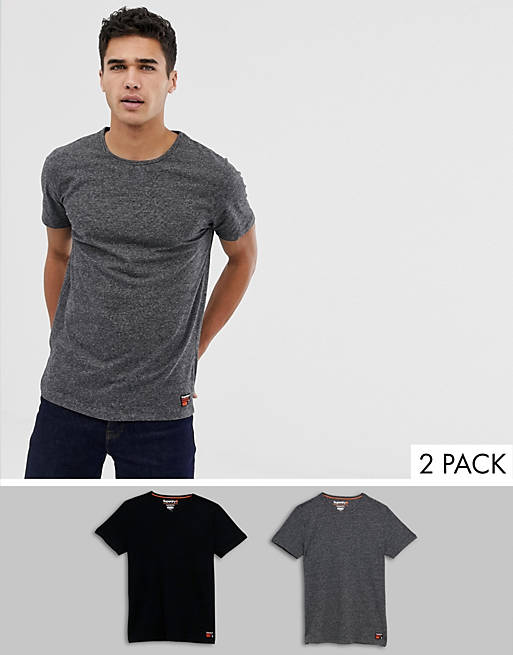 Superdry organic cotton slim fit two pack lounge t-shirt in navy/gray ...