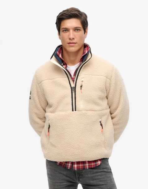Superdry Outdoor half zip sherpa fleece in oatmeal beige - view 1