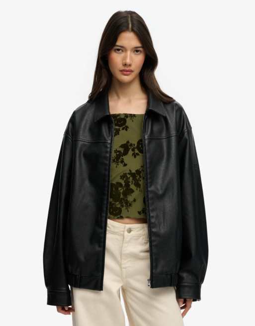 Superdry – Oversize-Bomberjacke in Schwarz mit Kragen, 4 von 5