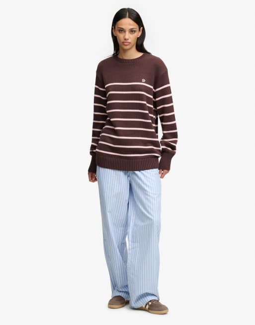 Superdry Oversize-Pullover mit Streifen in Kastanienbraun/Hellrosa, 4 von 4