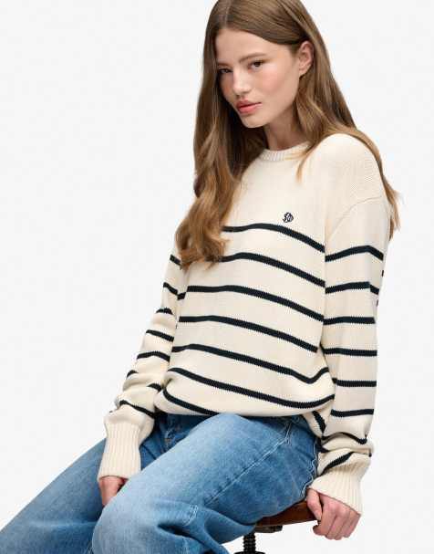 Superdry Oversized stripe jumper in off white/navy stripe - view 1