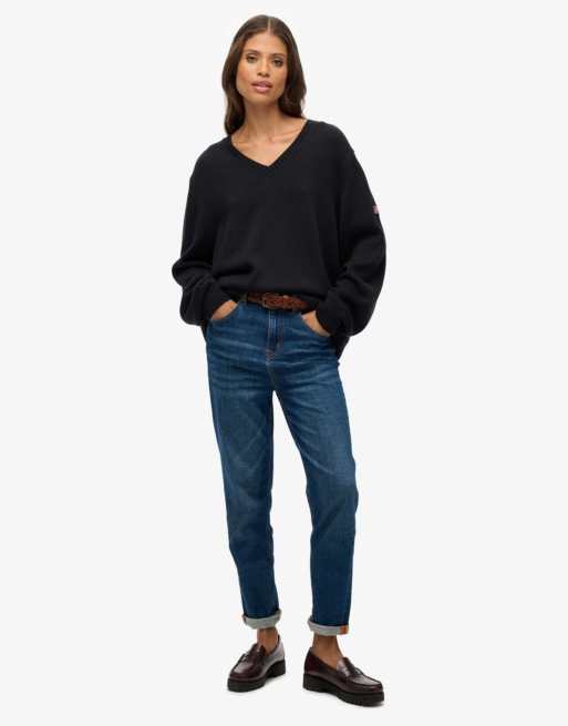 Superdry Oversized v neck jumper in black ASOS