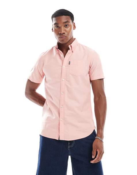 Superdry Oxford short sleeve shirt in rose pink chambray