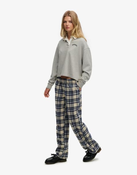 Superdry - Pantalon élastique en coton à carreaux - Crème/Bleu marine - view 1