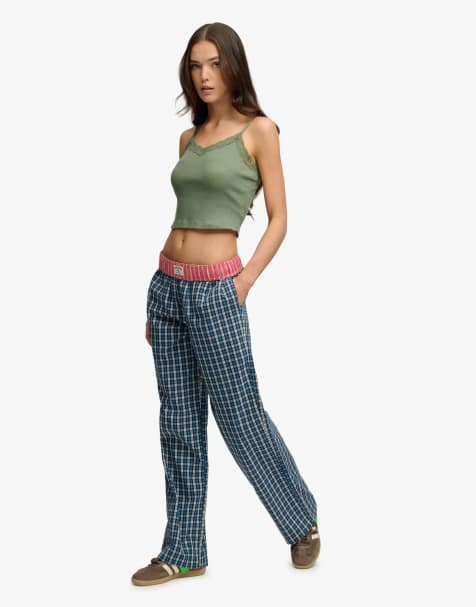 Superdry - Pantalon en coton à petits carreaux - Bleu marine - view 1