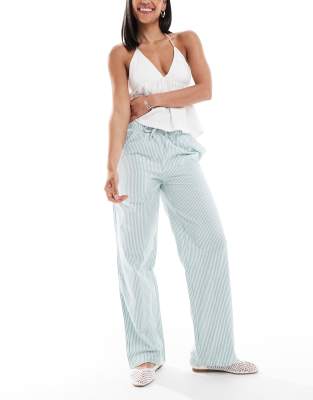 Superdry - Pantalon rayé en coton avec taille élastique - Menthe poivrée et craie-Vert