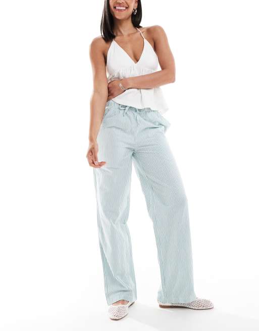 Superdry - Pantalon rayé en coton avec taille élastique - Menthe poivrée et craie