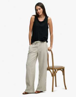 Pantalon taille basse en lin - Beige taupe clair-Neutre 38