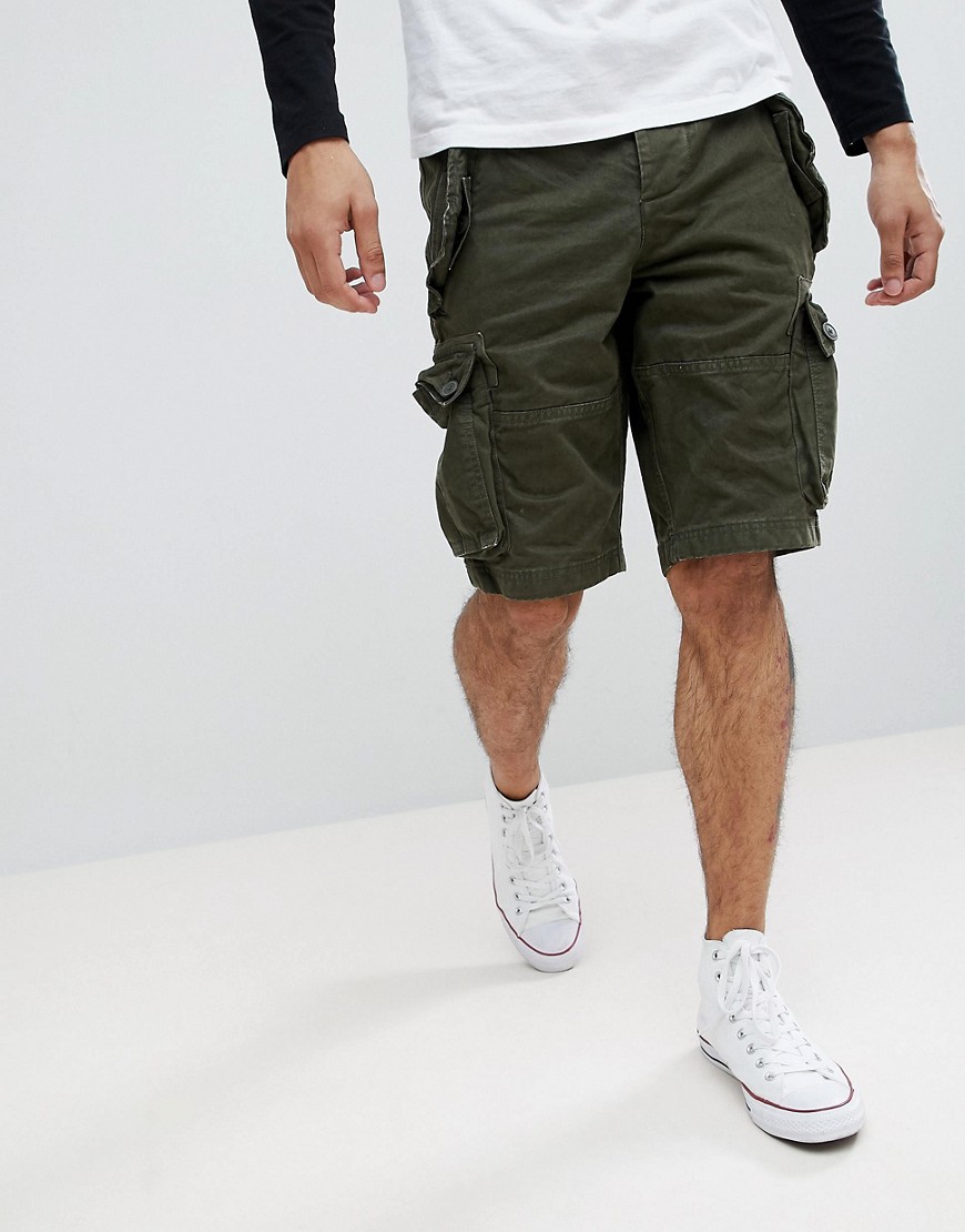 Superdry - Pantaloncini cargo kaki con cintura-Verde