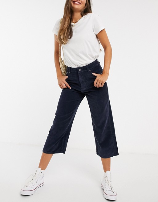 Superdry Phoebe Wide Leg Cord Trousers in Navy