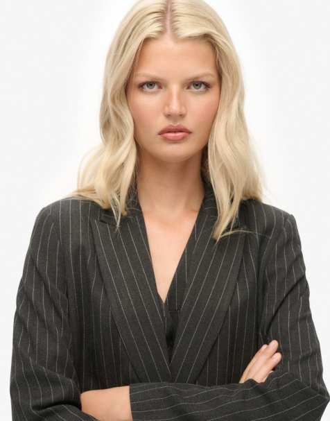 Superdry Pinstripe boyfriend blazer in charcoal pinstripe - view 1