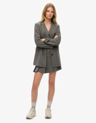 Superdry Pinstripe Boyfriend Blazer In Grey