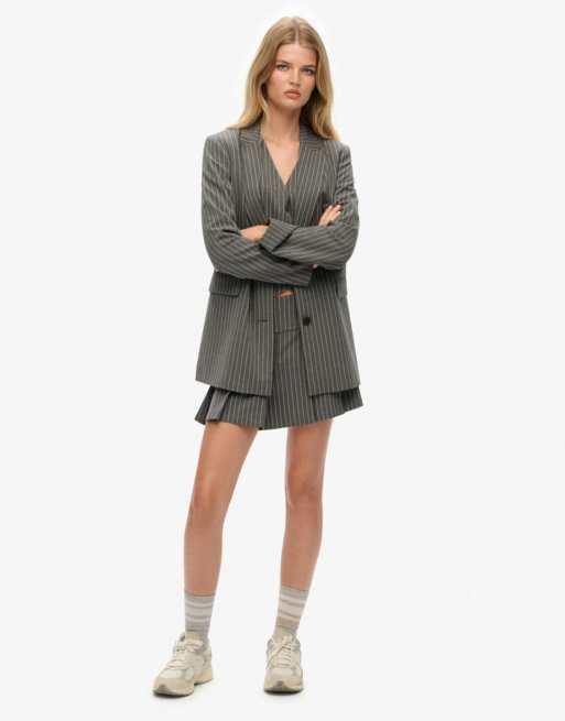 Superdry Pinstripe boyfriend blazer in grey pinstripe