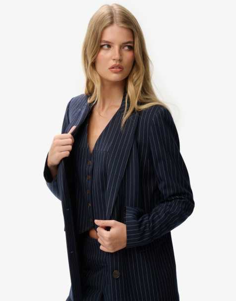 Superdry Pinstripe boyfriend blazer in navy pinstrp - view 1