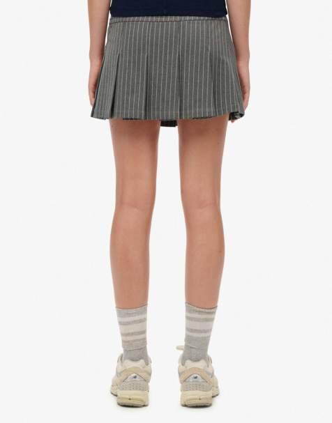 Superdry Pinstripe pleat mini skirt in grey pinstripe