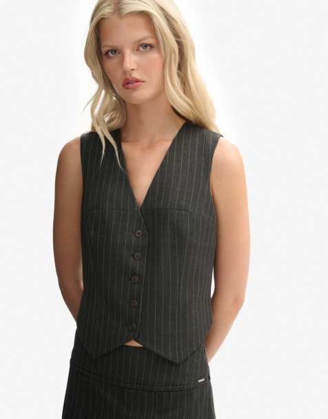 Superdry Pinstripe waistcoat in charcoal pinstripe - view 1