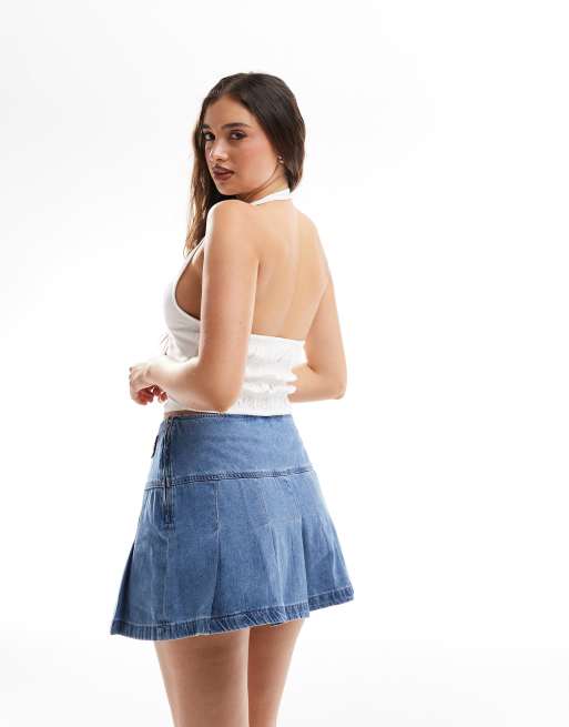 Superdry Pleated patched mini skirt in vintage wash, 5 of 5