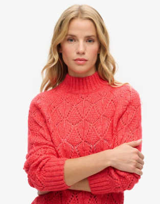 Superdry Pointelle knit jumper in charred orange