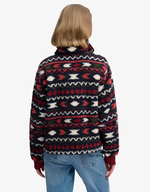 Superdry polaire teddy imprimée ultra-douce bordeaux à imprimé mini aztèque intégral, 2 de 6