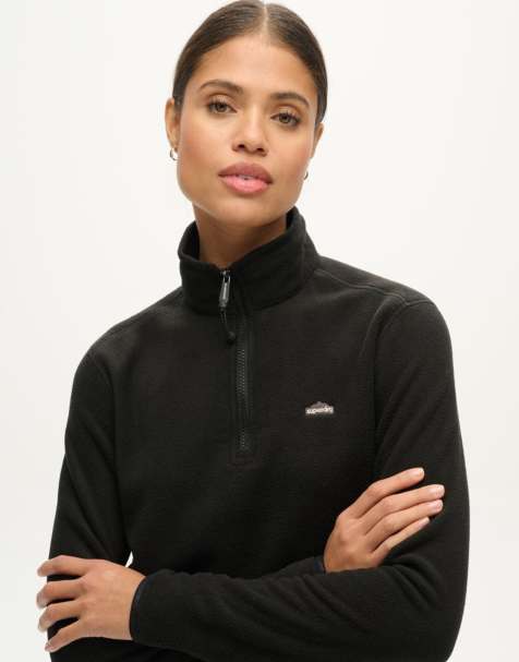 Superdry Polar fleece cropped half zip in black - view 1