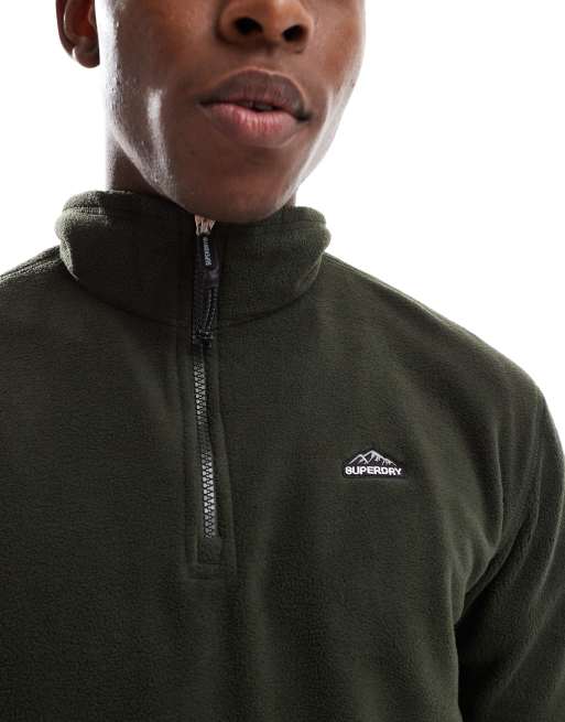 Superdry Polar fleece half zip in surplus goods olive green, 3 of 4