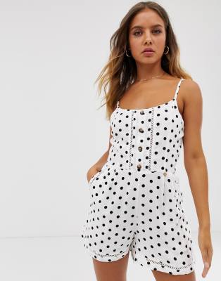 white polka dot playsuit
