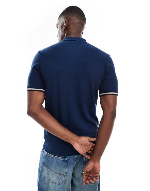 Superdry - Polo à manches courtes en maille texturée - Bleu marine délavé, 2 de 4