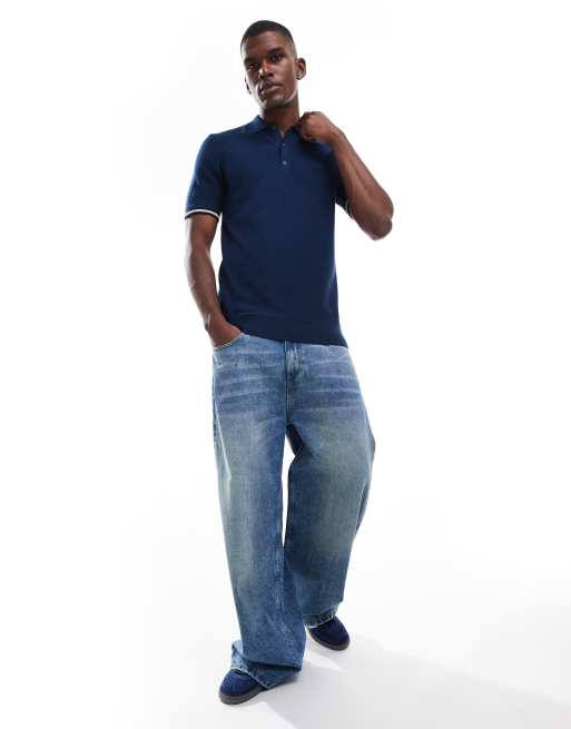 Superdry - Polo à manches courtes en maille texturée - Bleu marine délavé, 3 de 4