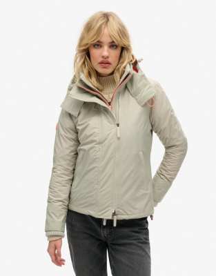 Superdry - Pop Arctic SD-Windcheater - Jacke in Weidengrau mit Gittermuster, Reißverschluss und Kapuze