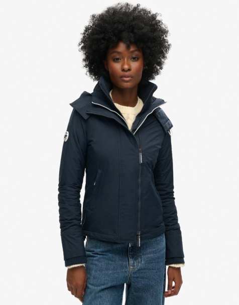 Superdry Pop zip hooded arctic sd-windcheater jacket in eclipse navy/ecru - view 1