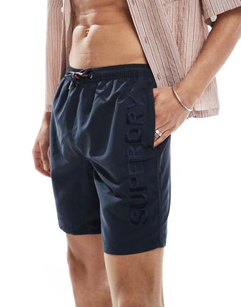Superdry – Premium – Bestickte Badeshorts in Eclipse Marineblau, 17 Zoll Schrittlänge - view 1