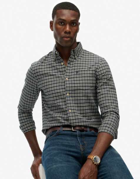 Superdry Premium check oxford shirt in navy marl micro grid