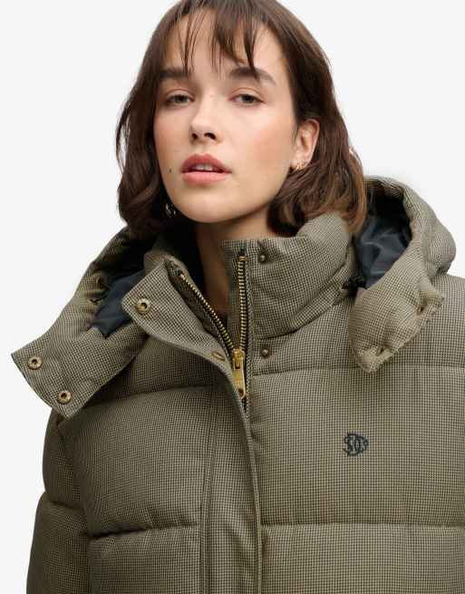 Superdry Premium hooded check puffer jacket in brown heritage check, 2 of 6