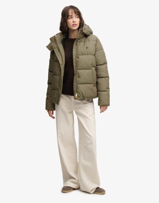 Superdry Premium hooded check puffer jacket in brown heritage check, 3 of 6