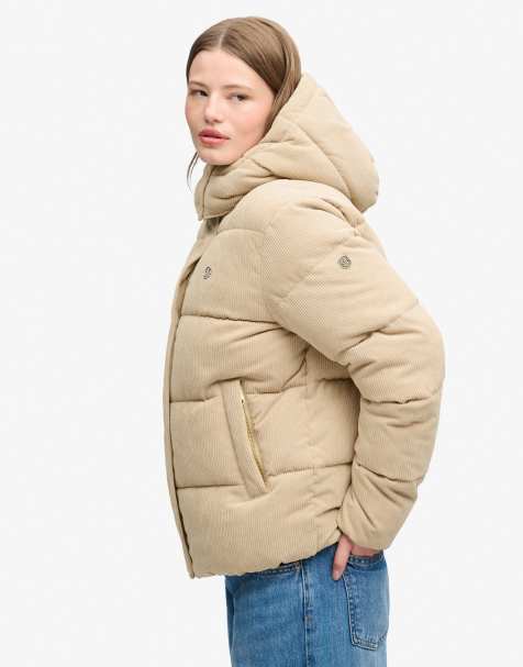 Superdry Premium hooded cord puffer jacket in incense brown - view 1
